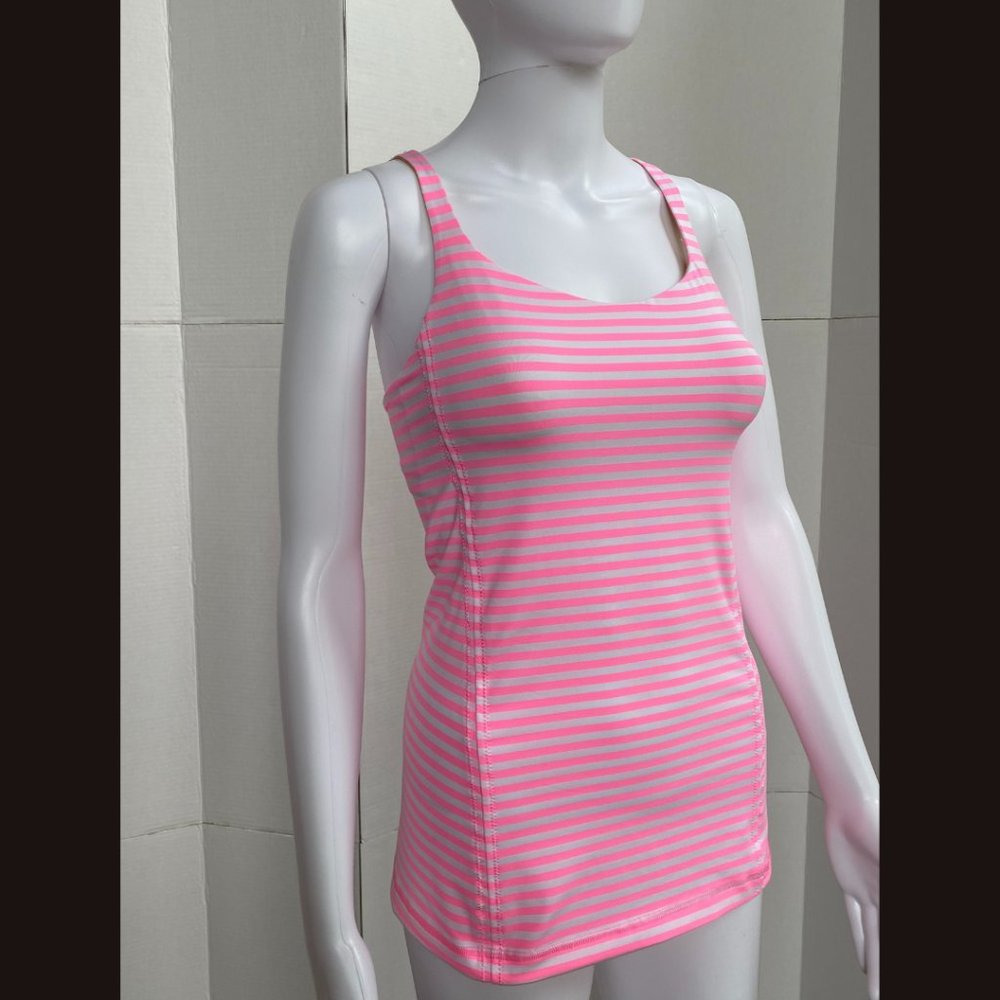 lululemon athletica Pink and White Striped Stretch Tank Top Built In Bra sz S